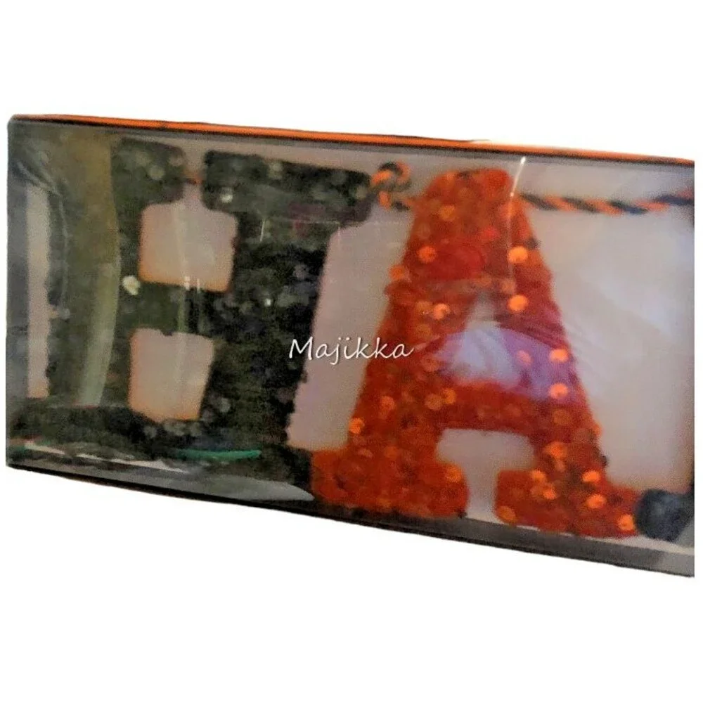 Toil & Trouble Halloween Banner 6' Long Garland Sequin Velvet Black Orange